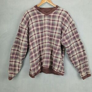 Redial Sports Wear Sweater Men Large Dark Purple Cotton Checkered Classic V Neck